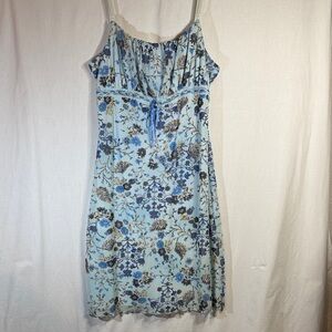 Rue21 Blue Floral Spaghetti Strap Dress with Front Tie (Large)